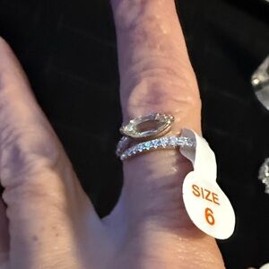 BP rhodium plated lemon CZ Marquise Solitaire & Pave Split Shank Ring - Size 6